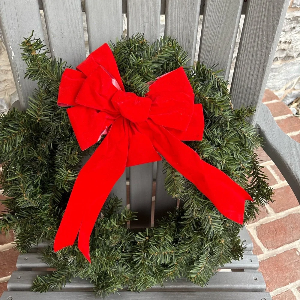 Holiday Evergreen Wreath with Red Bow
